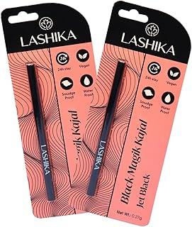 Lashika Vegan Black Magik Kajal | Long Lasting Upto 24 Hours | Sweat, Smudge & WaterProof | No Parabens with Dark Application | 0.27g - Jet Black (Pack of 2)
