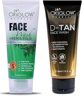 OxyGlow Herbals Neem Tulsi Face wash for Acne prone skin| Controls oil, Cleanses & Prevents Pimples- 100 gm, & D-TAN Face Wash| Helps removes Tan & Dirt| Brightening & Glowing Skin- 100gm