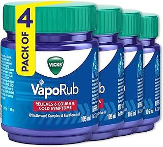 Vicks Vaporub Relief From Cold, Cough, Blocked Nose, Headache, Body ache, Muscular stiffness and Breathing difficulty, 105ml (Pack of 4)