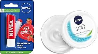 NIVEA Soft Light Moisturizer For Face & NIVEA Strawberry Shine 4.8g Lip Balm