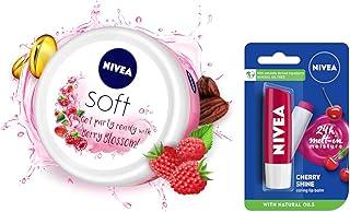NIVEA Lip Balm, Fruity Cherry Shine, 4.8g & NIVEA Soft, Light Moisturising Cream, Berry Blossom, 100ml