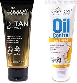 OxyGlow Herbals D-TAN Face Wash-100g| Helps Removes Dirt |Brightening & Glowing Skin|Deep Cleansing|De-Pigmentation|Tan Removal|Nourishes|Hydration|All Skin Type|Moisturizing|Control Excess Sebum & OxyGlow Herbals Oil Control Face Wash 100 ml (Combo Pack)