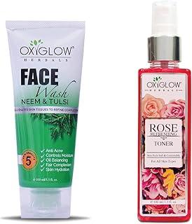 OxyGlow Herbals Neem Tulsi Face wash for Acne prone skin| Controls oil, Cleanses & Prevents Pimples- 100 gm & Rose Water Face Toner|Pure and Natural |Makeup Remover for Men & Women 100ml