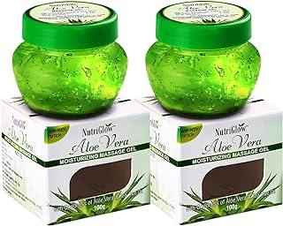 NutriGlow Aloe Vera Gel Great for Face, Hair, Acne, Sunburn, Bug Bites, Rashes, Glowing and Radiant Skin, Hydrating Gel Relieves Itchy & Irritated Skin Non Sticky, 100gm Each, Pack of 2