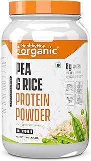 HealthyHey Organic Raw Pea & Rice Protein Powder -100% Plant Protein Powder Gluten free (Unflavoured - 1 Kg)