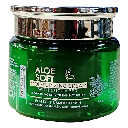 Patanjali Aloe Vera Moisturizing Cream for Face 50Gm for Hands & Body Soothing, Brightenin