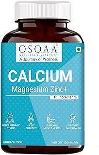 OSOAA Calcium Magnesium Zinc (ZMA) with Vitamin D2, K2 & B6 Supplement – Support for Muscle Growth, Bone Strength & Deep Sleep for Men & Women – 120 Veg Tablet
