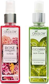 OxyGlow Herbals Rose Water Face Toner|Pure and Natural |Makeup Remover for Men & Women| Suitable for All Skin Types 100ml & Cucumber Toner Spray for Face| Reduces Inflammation| Wrinkles| Oil Control, Makeup Removal for Women & Men 100 ml