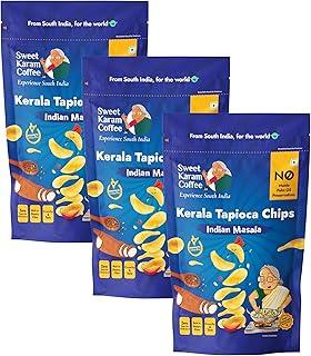 Sweet Karam Coffee Indian Masala Tapioca Chips – Pack of 3 (65g Each) | No Palm Oil or Preservatives | Spicy Kerala-Style Kappa Chips | Kettle Cooked Cassava Snack | Vegan & Crispy Namkeen