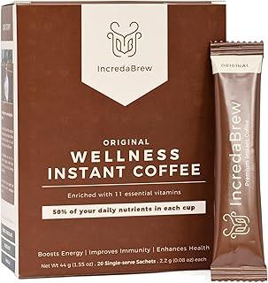 IncredaBrew Wellness Instant Coffee Powder - 20 Cups, Vitamin Rich Diet Coffee for Hot/Cold Coffee, Milk/Black Coffee | 20 x 2.2g Instant Coffee Sachets