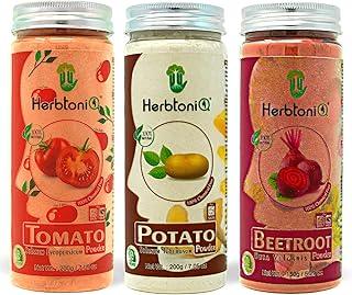 Herbtoniq Face Pack Powders for Glowing Skin, Tan Removal | Trio Combo Pack Goodness of Tomato Potato Beetroot Powder | Ideal for Brightening Skincare Mask for All Skin Types | Unisex (550g)