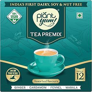 Plant Yum Premium Tea Premix - Instant, Authentic Indian Chai Latte with Natural Spices | Easy-to-Make | Ready-to-Drink | Assorted flavour Pack (12)