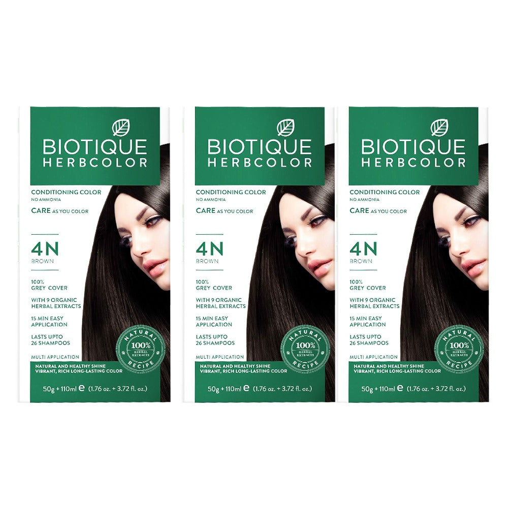 Pack of 3 Herbcolor 4N Brown 50 Gm +110 Ml