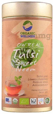 Organic Wellness OW' Real Tulsi Herbal Infusion Blend Sweet Neem tin of 100 gm powder