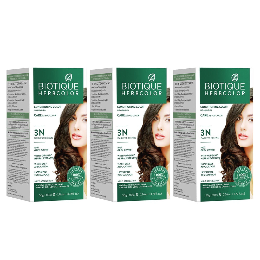Biotique Herbcolor 3N Darkest Brown 50 gm +110 ml (Pack of 3)