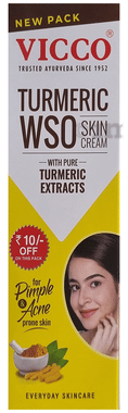 Vicco Turmeric Wso Skin Cream | Fights Pimples & Blemishes tube of 30 gm cream