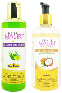 Khadi Mauri Herbal Combo Pack of Amla AloeVera(210ml Each) & Coconut(300ml Each) Shampoo combo pack of 2 bottles
