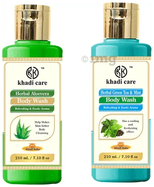 Khadi Care Combo Pack of Herbal Aloevera Body Wash & Herbal Green Tea & Mint Body Wash (210ml Each) combo pack of 2 bottles