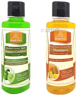 Khadi Pure Combo Pack of Herbal Honey & Lemon Juice Shampoo & Herbal Green Apple Shampoo + Conditioner SLS Free & Paraben Free (210ml Each) combo pack of 2 bottles