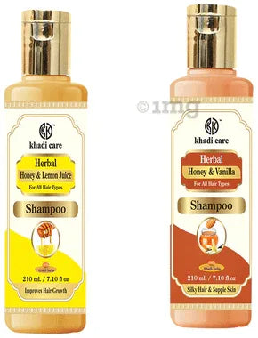 Khadi Care Combo Pack of Honey & Lemon Juice Shampoo & Honey & Vanilla Shampoo (210ml Each) combo pack of 2 bottles