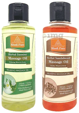 Khadi Pure Combo Pack of Herbal Jasmine Massage Oil & Herbal Sandalwood Massage Oil (210ml Each) combo pack of 2 bottles