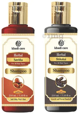 Khadi Care Combo Pack of Satritha Shampoo & Shikakai Shampoo (210ml Each) combo pack of 2 bottles