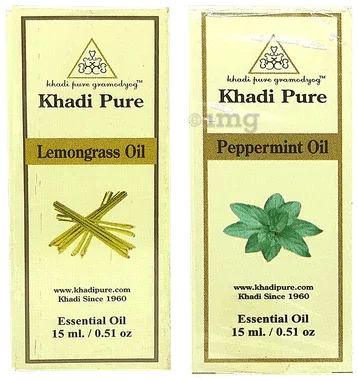 Khadi Pure Combo Pack of Lemongrass Oil & Peppermint Oil (15ml Each) combo pack of 2 bottles