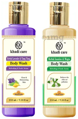 Khadi Care Combo Pack of Herbal Lavender and Ylang Ylang & Herbal Jasmine and Mogra Body Wash (210ml Each) combo pack of 2 bottles