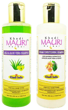 Khadi Mauri Herbal Combo Pack of Amla Aloe Vera & Conditioning Cream Shampoo (210ml Each) combo pack of 2 bottles
