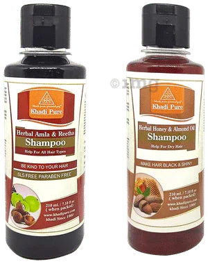 Khadi Pure Combo Pack of Herbal Honey & Almond Oil Shampoo & Herbal Amla & Reetha Shampoo SLS Free & Paraben Free (210ml Each) combo pack of 2 bottles