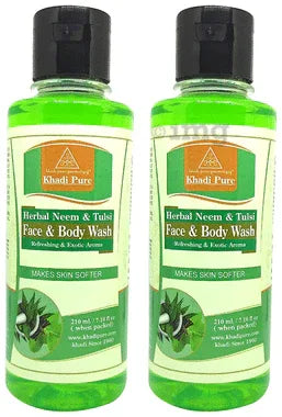 Khadi Pure Herbal Neem & Tulsi Face & Body Wash (210ml Each) combo pack of 2 bottles