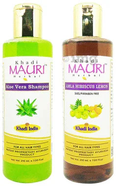 Khadi Mauri Herbal Combo Pack of Aloe Vera & Amla Hibiscus Lemon Shampoo (210ml Each) combo pack of 2 bottles