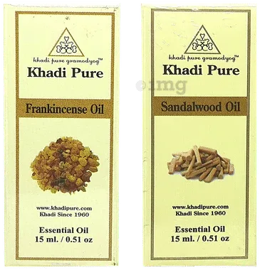 Khadi Pure Combo Pack of Frankincense Oil & Sandalwood Oil (15ml Each) combo pack of 2 bottles