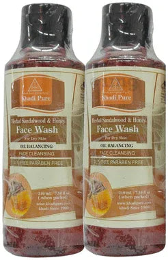 Khadi Pure Herbal Sandalwood & Honey Face Wash (210ml Each) SLS & Paraben Free combo pack of 2 bottles
