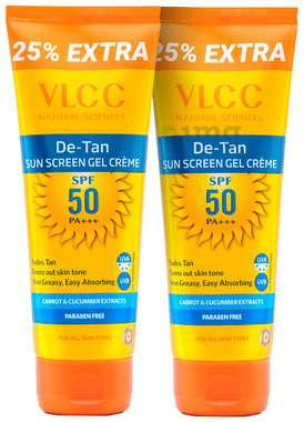 VLCC Natural Sciences De-Tan Sun Screen Gel Cream (100gm Each) SPF 50 PA+++ combo pack of 2 tubes