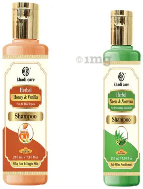 Khadi Care Combo Pack of Honey & Vanilla Shampoo & Neem & Aloevera Shampoo (210ml Each) combo pack of 2 bottles