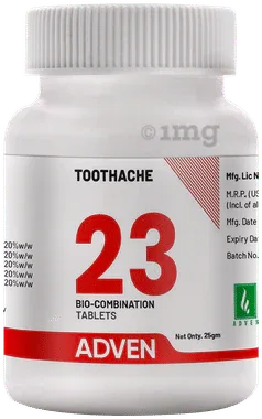Adven Toothache 23 Biocombination Tablet bottle of 25 gm biocombination tablet