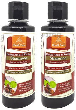 Khadi Pure Herbal Amla & Reetha Shampoo (210ml Each) SLS & Paraben Free combo pack of 2 bottles