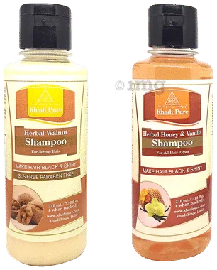 Khadi Pure Combo Pack of Herbal Honey & Vanilla Shampoo & Herbal Walnut Shampoo SLS Free & Paraben Free (210ml Each) combo pack of 2 bottles