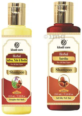 Khadi Care Combo Pack of Saffron, Tulsi & Reetha Shampoo & Satritha Shampoo (210ml Each) combo pack of 2 bottles