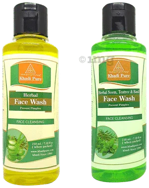Khadi Pure Combo Pack of Herbal Face Wash & Herbal Neem, Tea Tree & Basil Face Wash (210ml Each) combo pack of 2 bottles