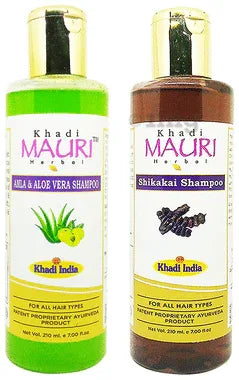 Khadi Mauri Herbal Combo Pack of Amla AloeVera & Shikakai Shampoo(210ml Each) combo pack of 2 bottles