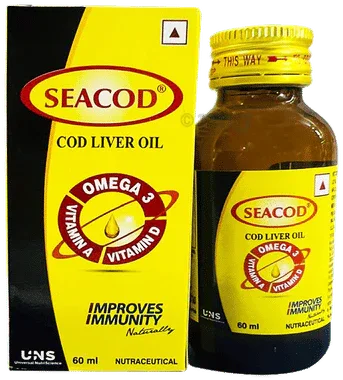 Seacod Cod Liver Oil |Omega-3, Vitamins D & A| Immune & Hearth Health | Brain & Joint Support bottle of 60 ml oil
