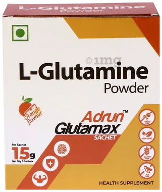 Adrun Glutamax L-Glutamine Powder Sachet (15gm Each) Orange box of 5 sachets