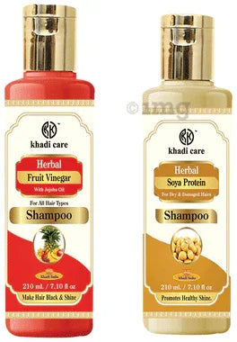 Khadi Care Combo Pack of Fruit Vinegar Shampoo & Soya Protein Shampoo (210ml Each) combo pack of 2 bottles
