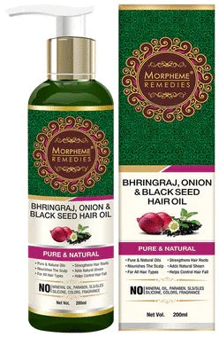 Morpheme Remedies Bhringraj, Onion & Black Seed Hair Oil pump bottle of 200 ml oil
