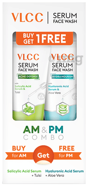 VLCC Acne Defense Tulsi & Hydra Nourish Aloevera Serum Face Wash AM & PM Combo box of 1 kit