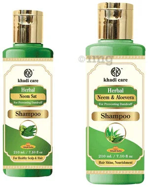 Khadi Care Combo Pack of Neem Sat Shampoo & Neem & Aloevera Shampoo (210ml Each) combo pack of 2 bottles