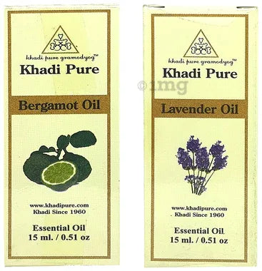 Khadi Pure Combo Pack of Bergamot Oil & Lavender Oil (15ml Each) combo pack of 2 bottles