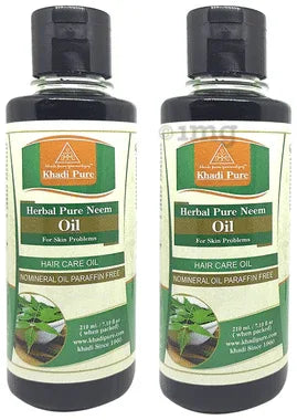 Khadi Pure Herbal Pure Neem Oil (210ml Each) No Mineral Oil Paraffin Free combo pack of 2 bottles